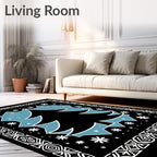 Black Slate Blue Snowflake Tree Border Rug