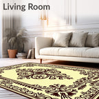 Ornate Dark Brown Scroll Medallion Rug