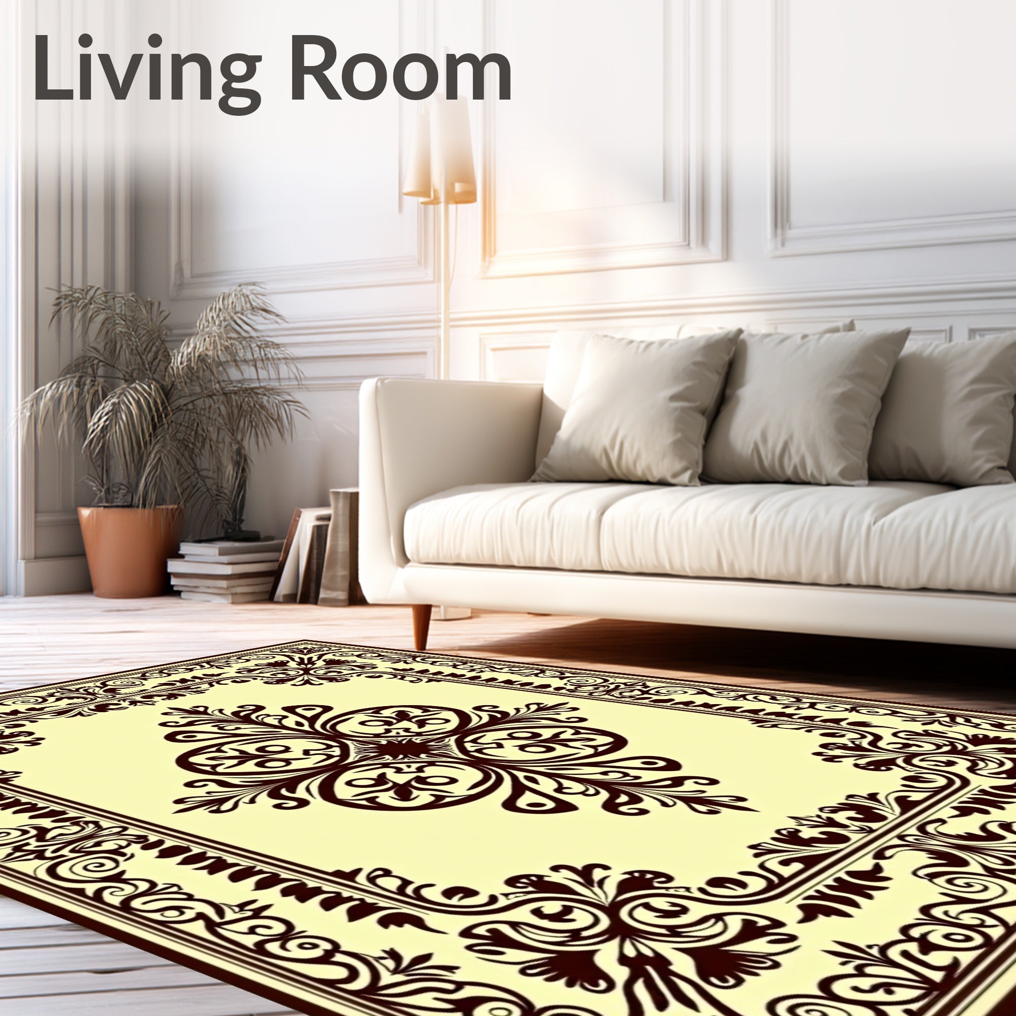 Ornate Dark Brown Scroll Medallion Rug