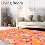 Whimsical Pink Jar Cartoon Characters Orange Rug