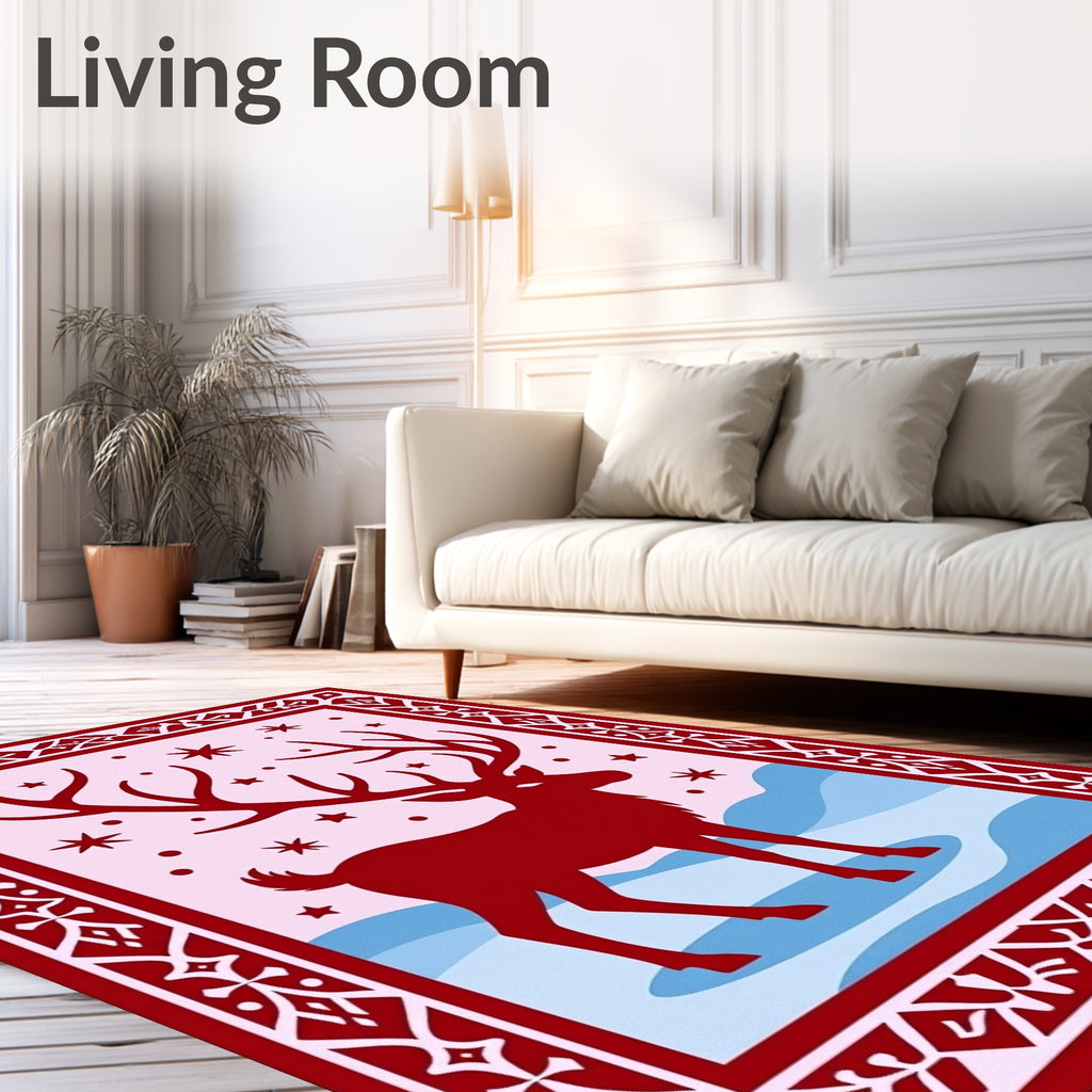 Crimson Reindeer Winter Scene Rug