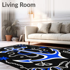 Nautical Blue White Anchor Rope Border Rug