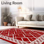 Crimson Geometric Diamond Border Medallion Rug