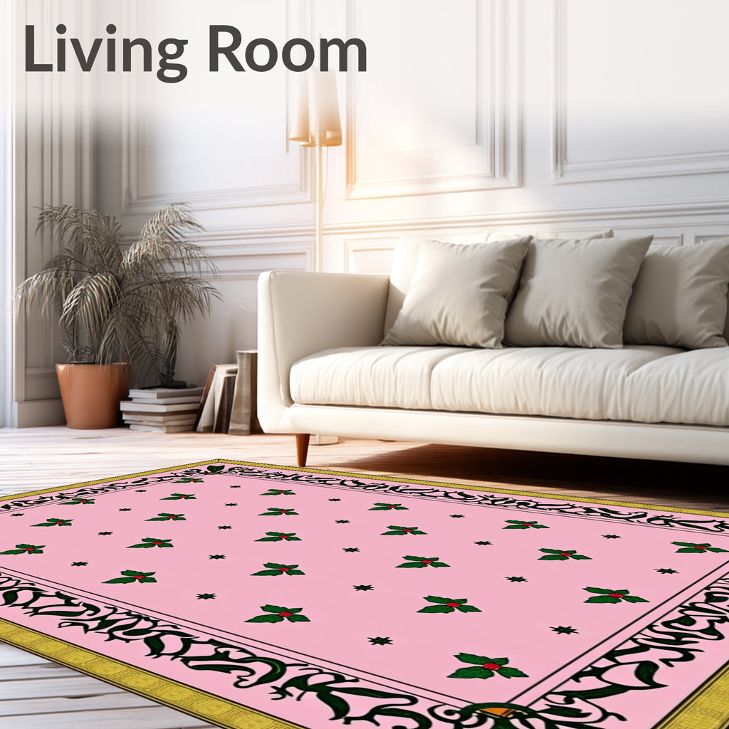 Pink Holly Berry Botanical Border Rug