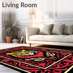 Bold Tiger Head Red Floral Frame Rug