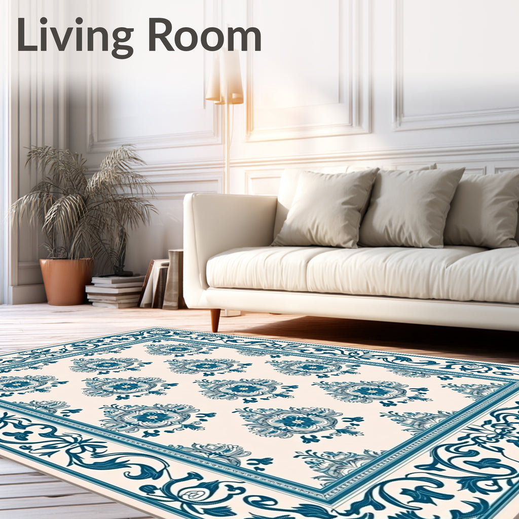 Teal Ceramic Floral Medallion Classic Rug