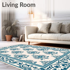 Teal Ceramic Floral Medallion Classic Rug