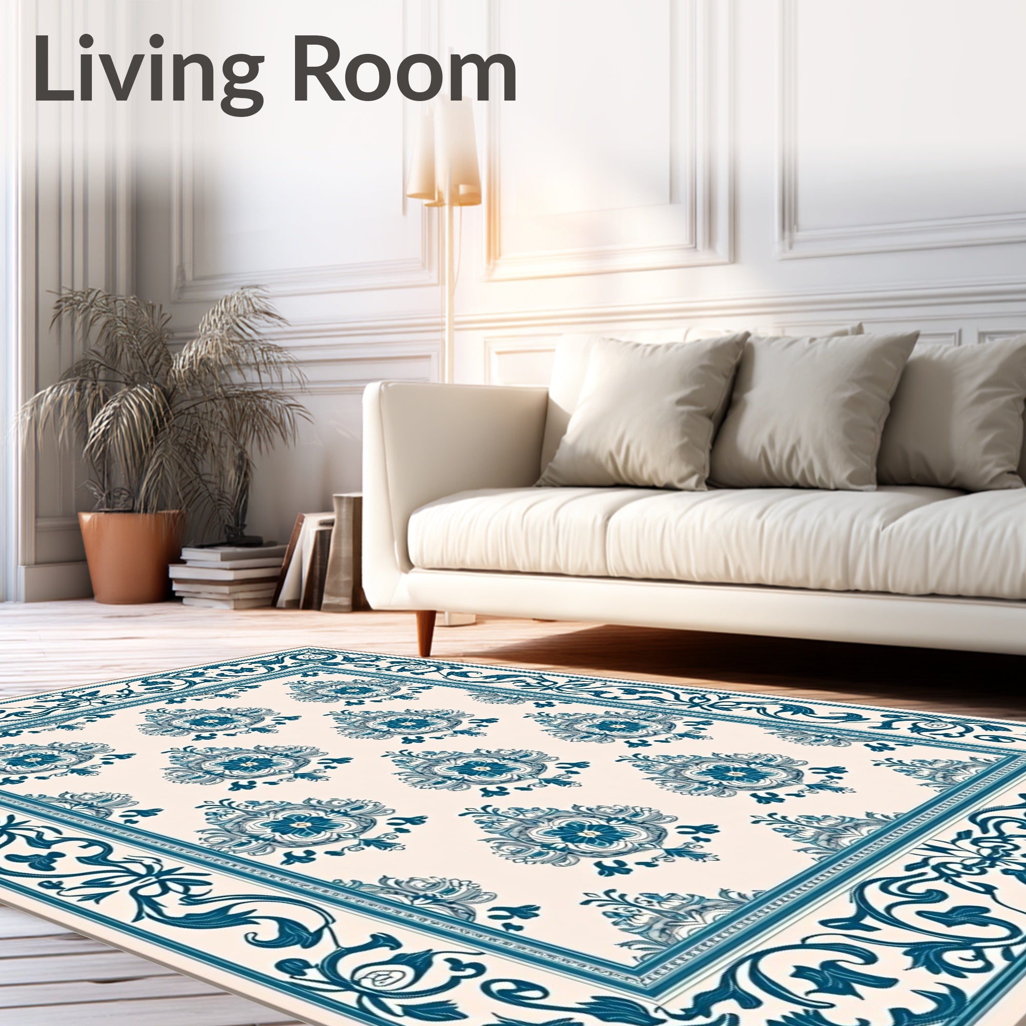 Teal Ceramic Floral Medallion Classic Rug