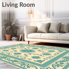 Aqua Cream Floral Scroll Border Rug