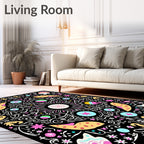 Whimsical Black Floral Colorful Medallion Rug