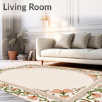 Coral Floral Vine Border Rug