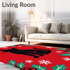 Black Cat Holly Snowflake Red Ground Rug