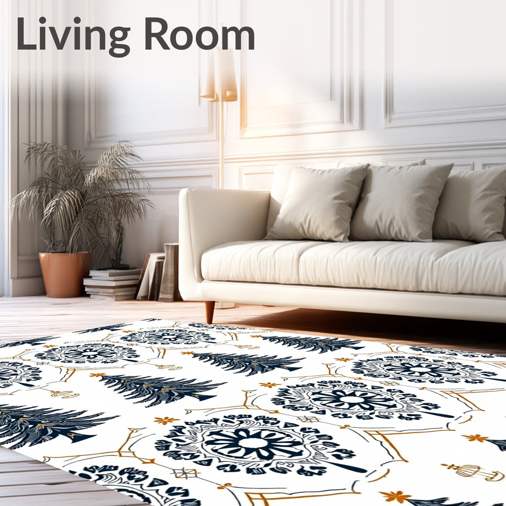 Deep Blue Christmas Tree Medallion Rug