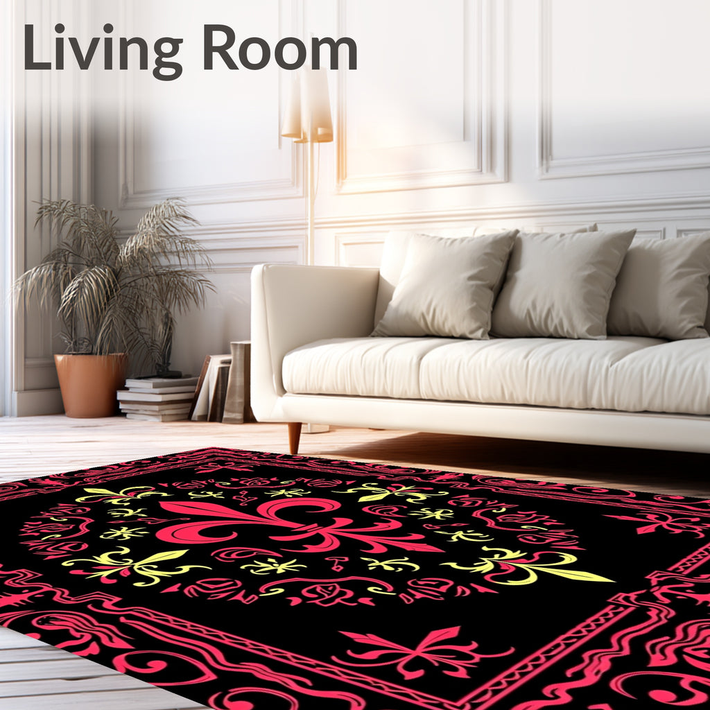 Crimson Yellow Fleur-de-lis Mandala Rug