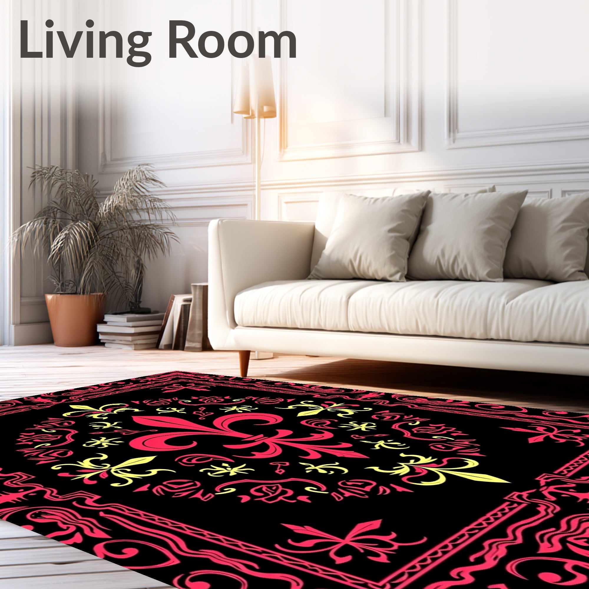 Crimson Yellow Fleur-de-lis Mandala Rug