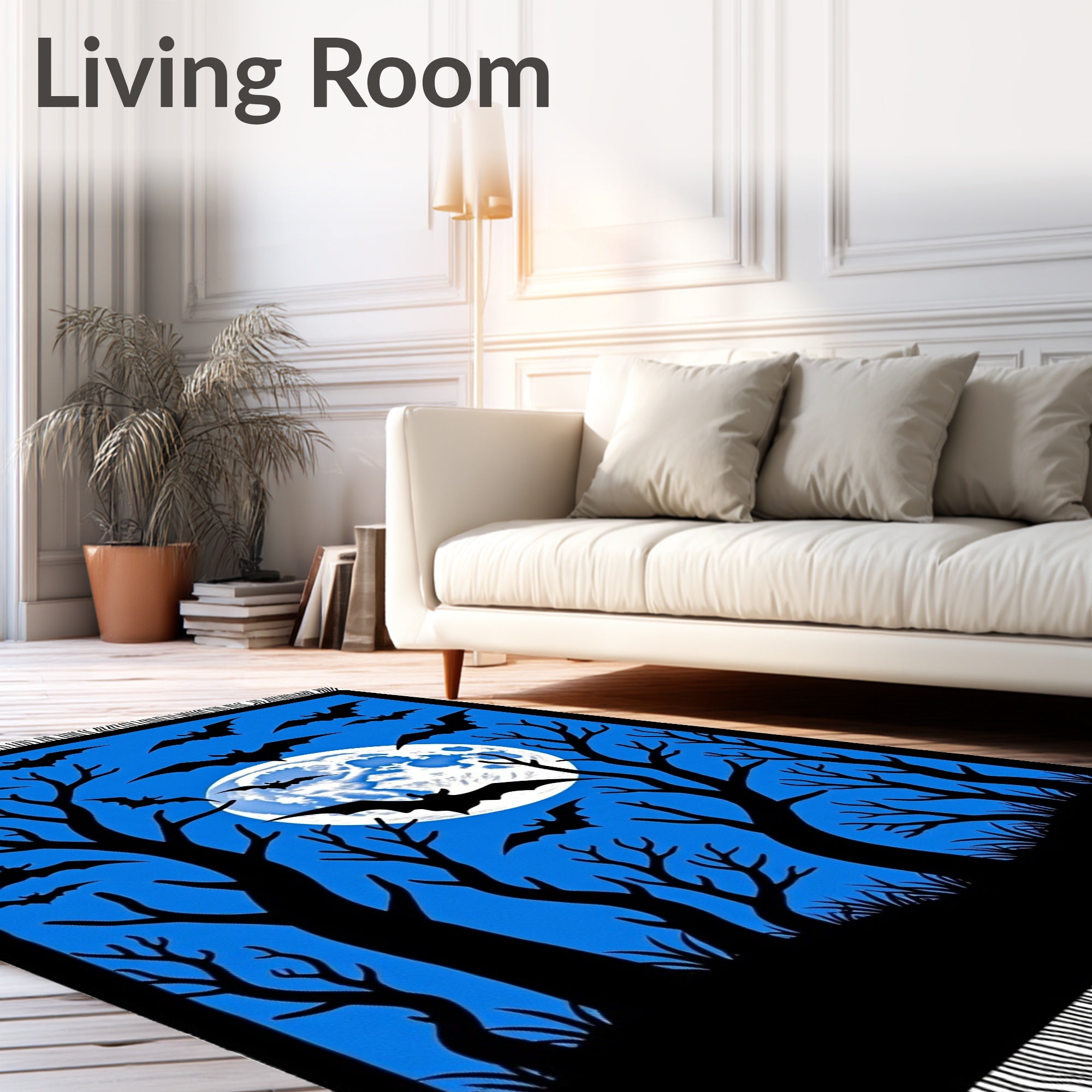Scary Bats Moonlit Forest Scene Rug