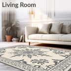 Cream Gray Floral Medallion Border Rug