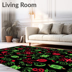 Vibrant Red Green Floral Swirls Rug