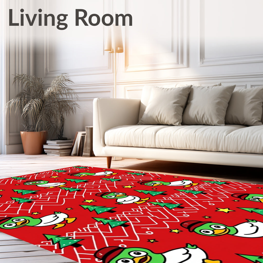 Cute Green Ducklings Christmas Trees Rug