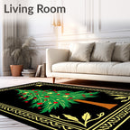 Festive Green Christmas Tree Gold Border Rug