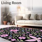 Pink Butterfly Floral Swirl Garden Rug