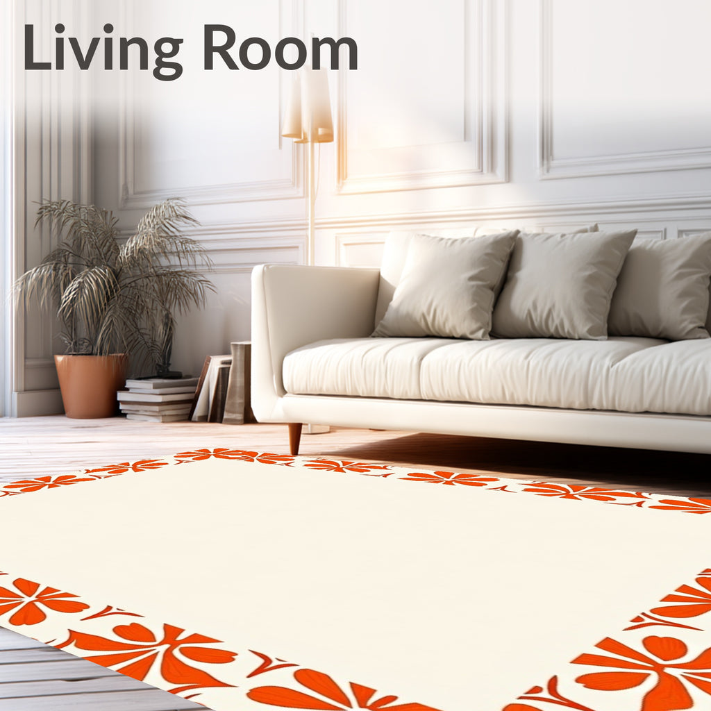 Vibrant Orange Floral Border Rug