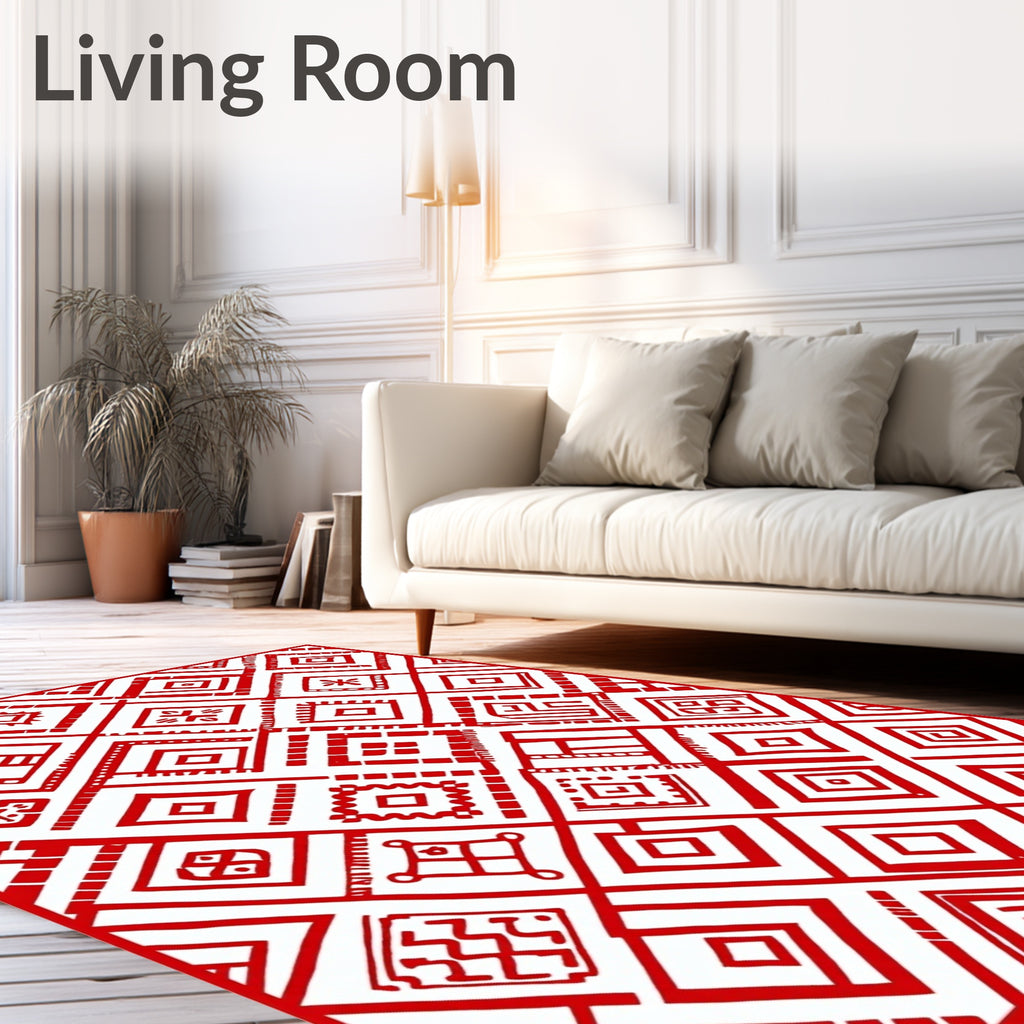 Vibrant Red Diamond Folk Art Rug