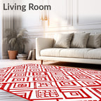 Vibrant Red Diamond Folk Art Rug