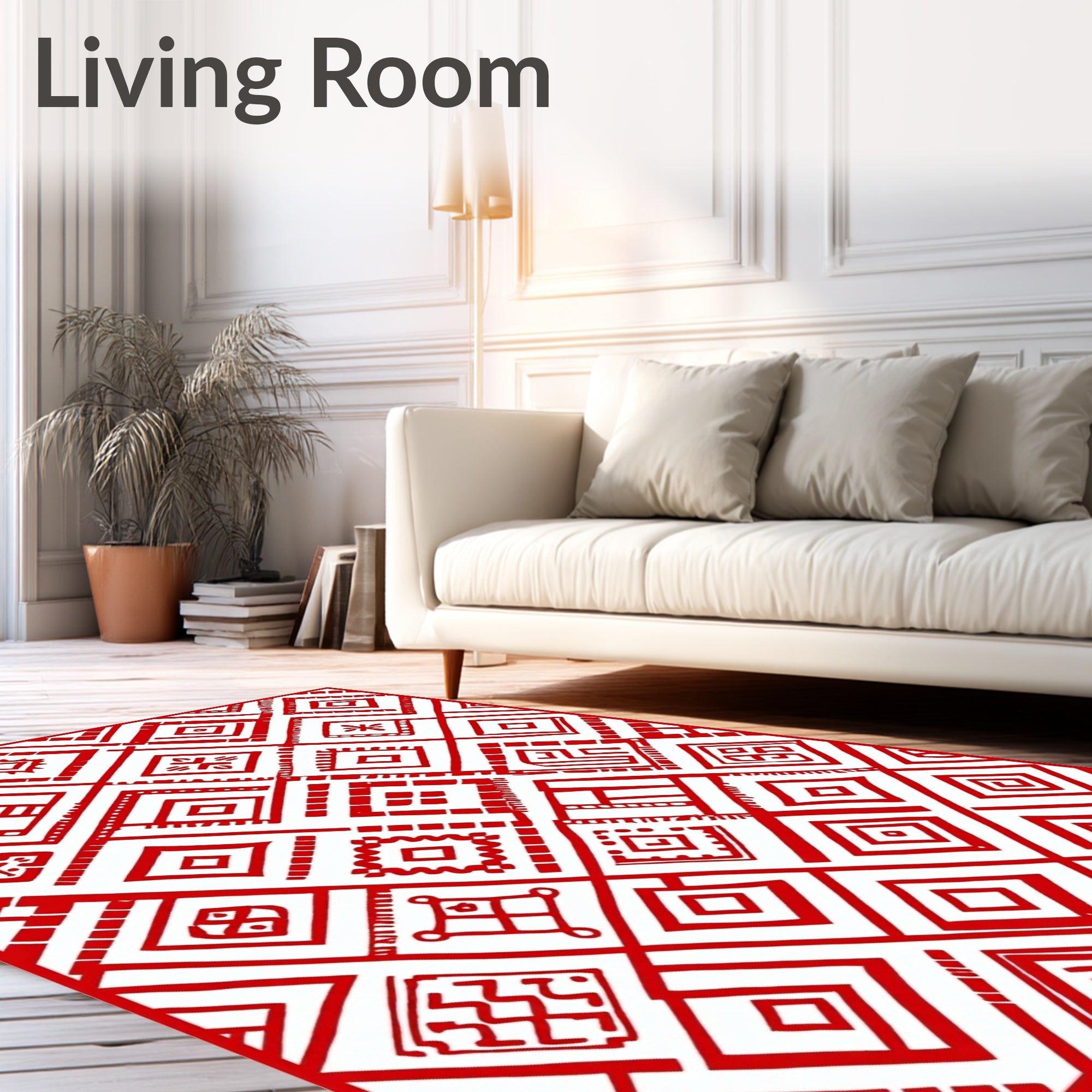 Vibrant Red Diamond Folk Art Rug