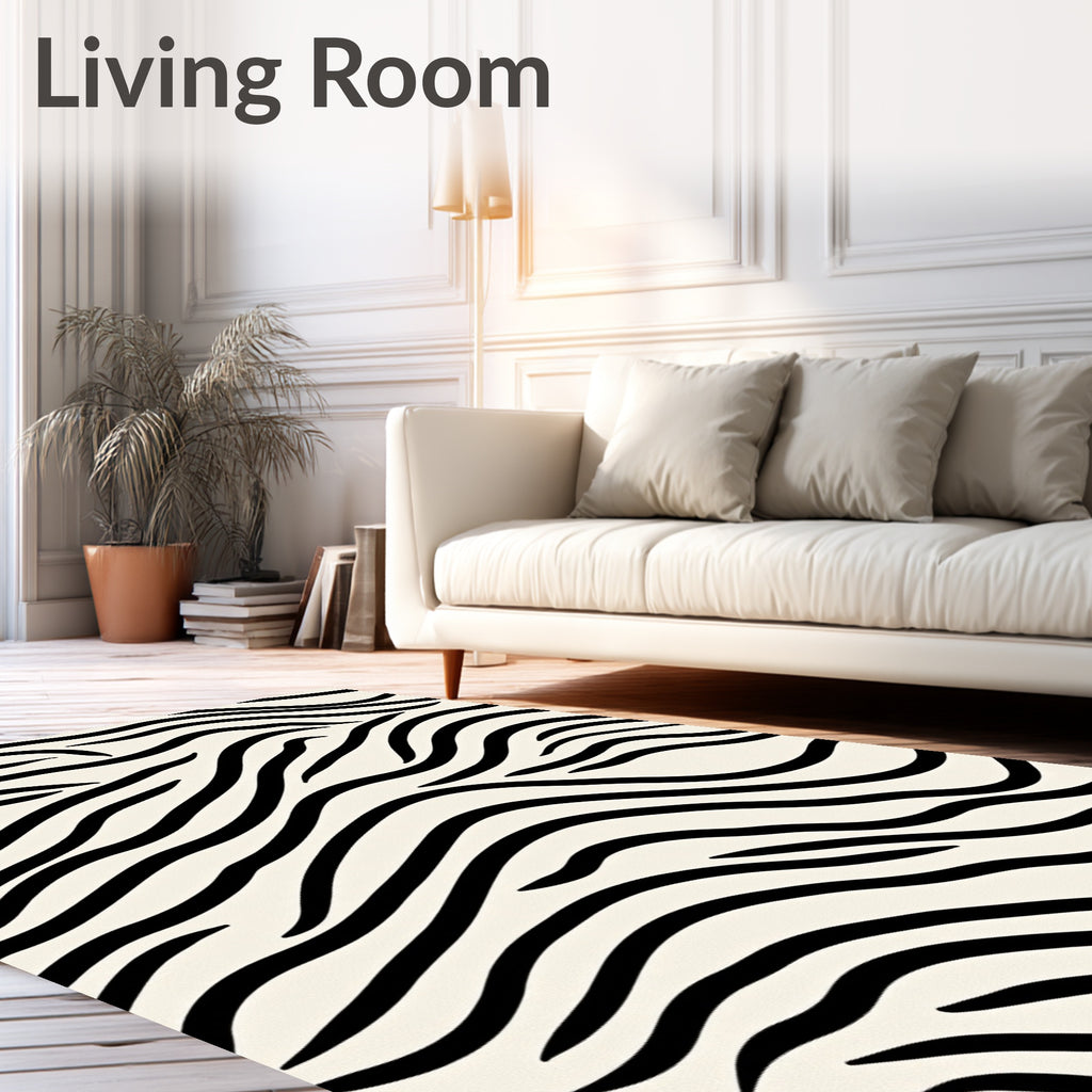 Classic Black White Zebra Waves Rug