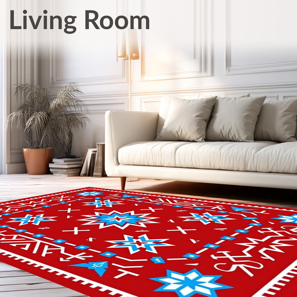 Bold Red Star Geometric Ethnic Rug