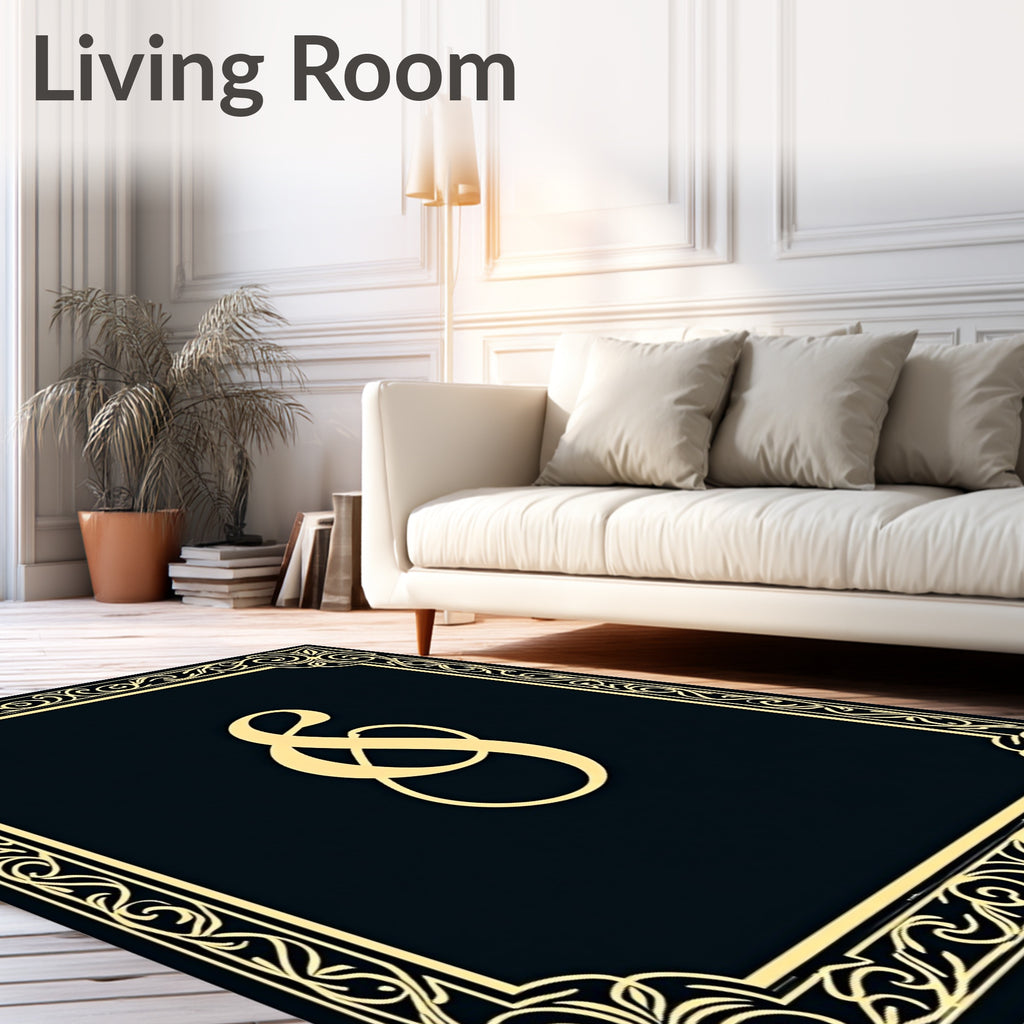 Antique Gold Swirl Border Ampersand Rug