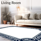 Ornate Navy Blue Floral Border Rug
