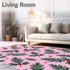 Xmas Holly Berry Stars Pink Rug