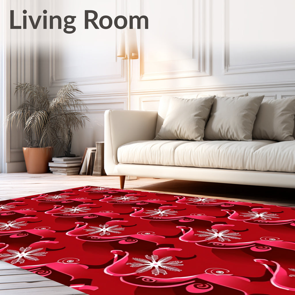 Crimson White Swirl Snowflake Repeating Rug