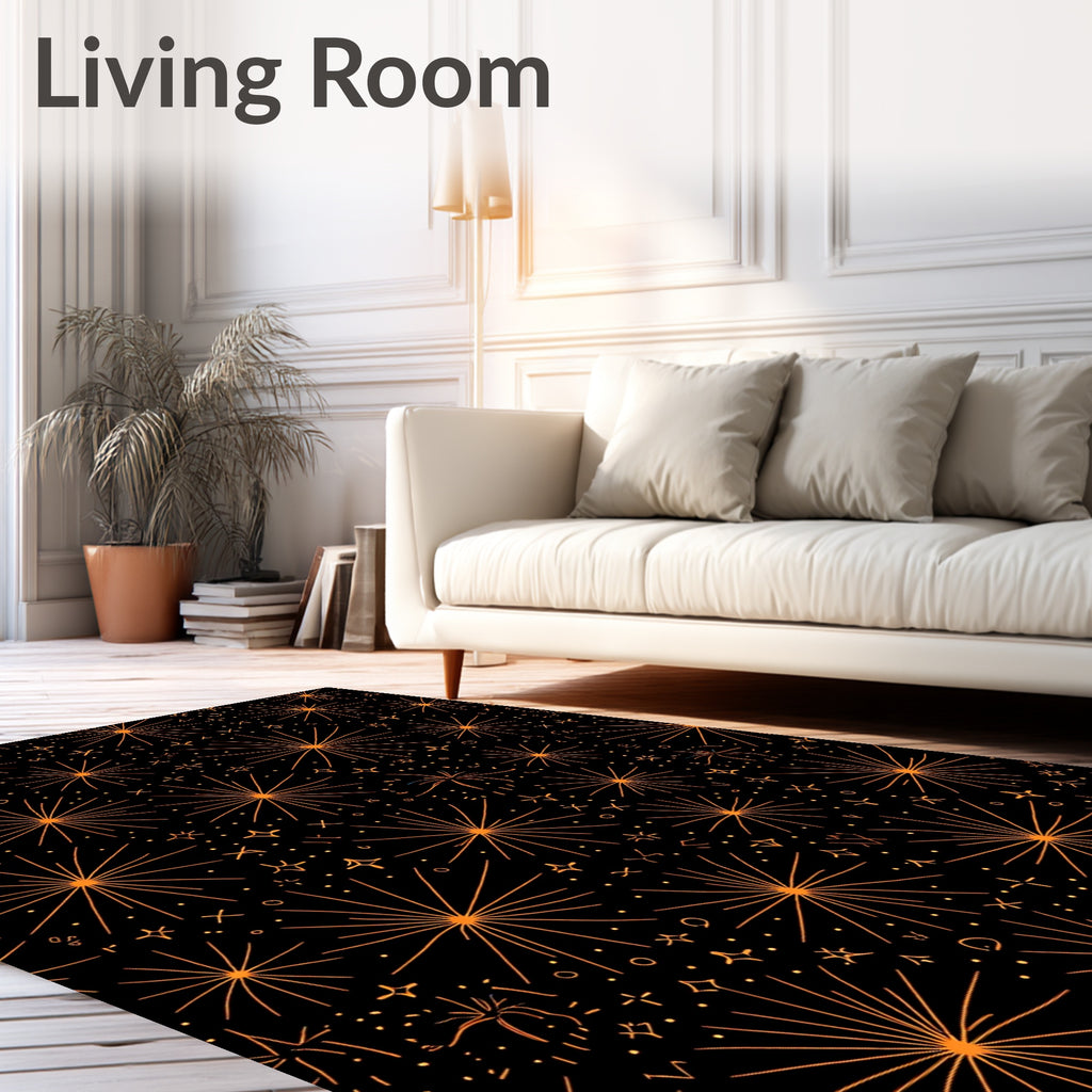 Orange Fireworks Burst Starry Night Rug