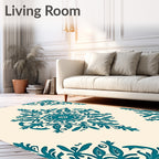 Teal Floral Medallion Damask Rug