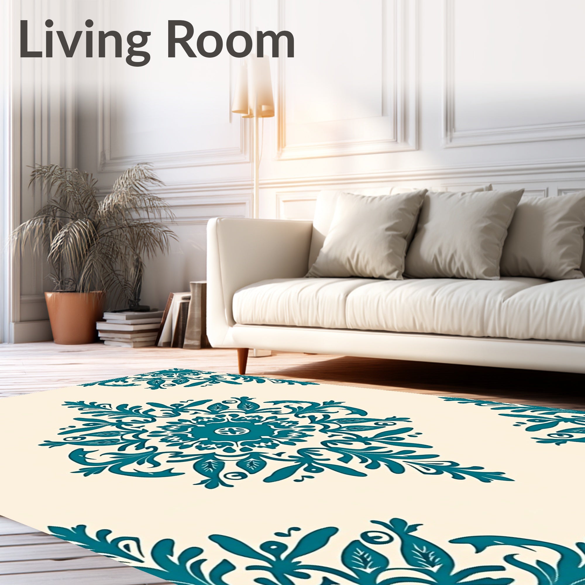 Teal Floral Medallion Damask Rug
