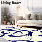 Bold Indigo Brushstroke Swirls Rug