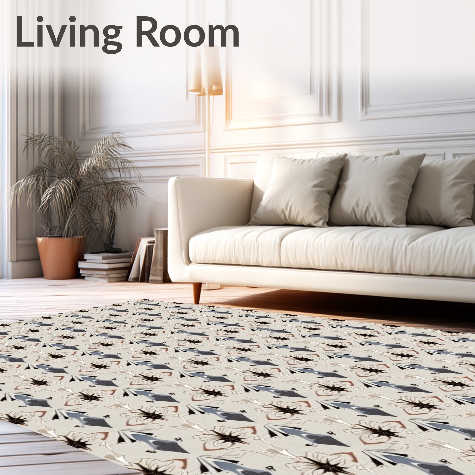 Neutral Earthy Diamond Floral Arrangement Rug