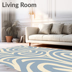 Pale Blue Swirls Cream Swirls Triangles Rug