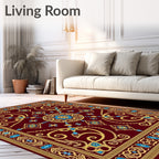 Regal Burgundy Gold Blue Medallion Border Rug