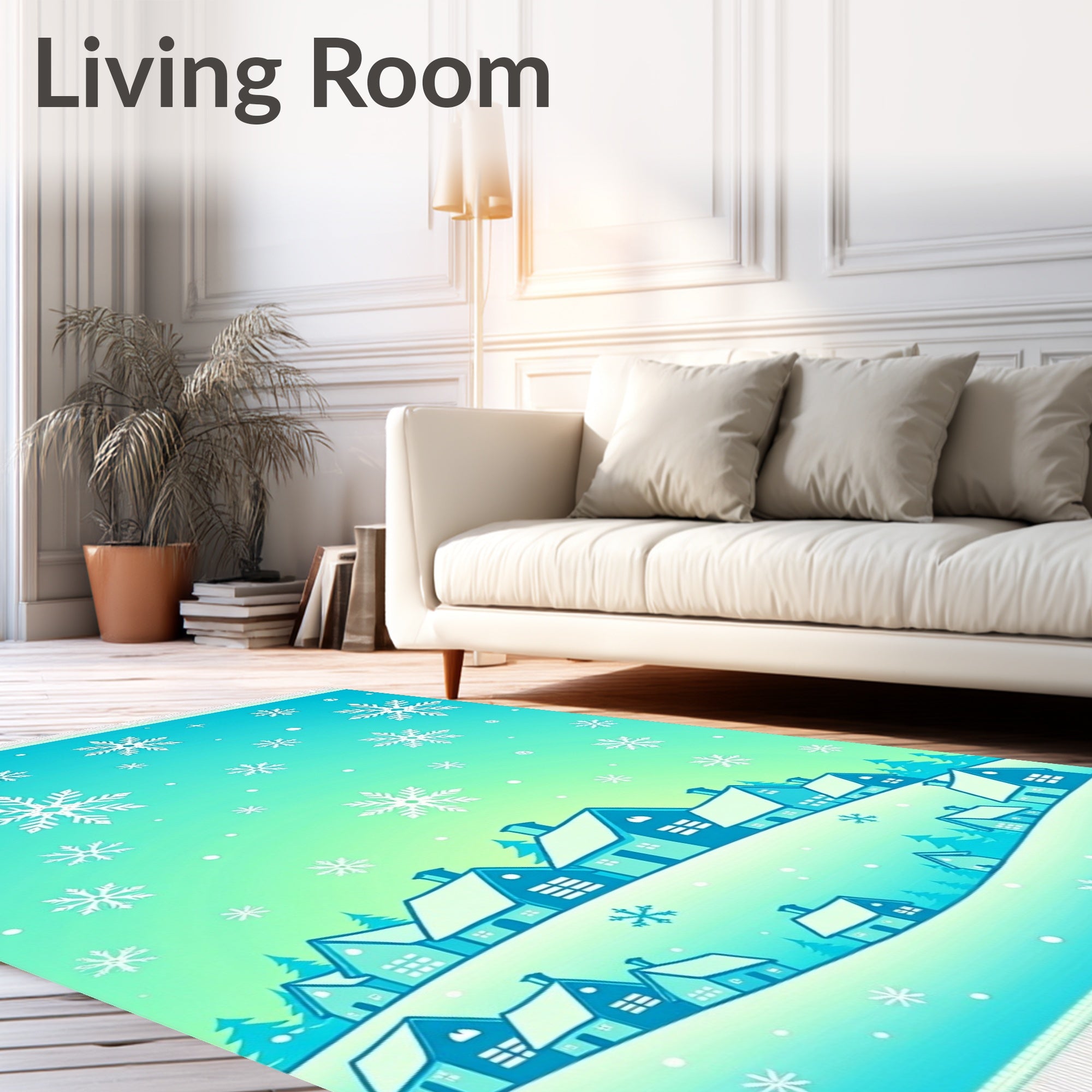Snowflake Snow Covered Village Scene Rug