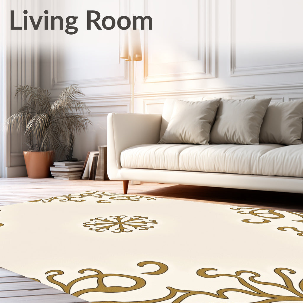 Ornate Golden Flourish Corner Medallion Rug