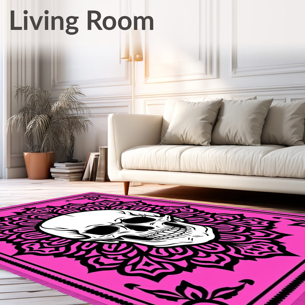 Vibrant Pink Skull Mandala Rug