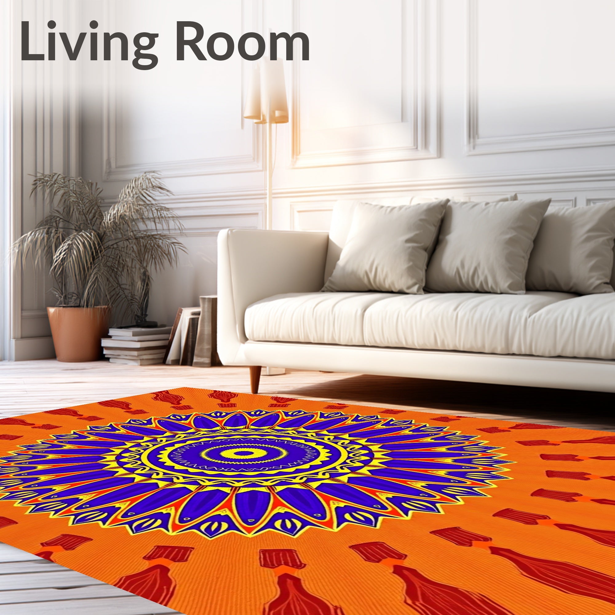 Vibrant Orange Blue Yellow Mandala Rug