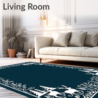White Deer Forest Winter Frame Rug