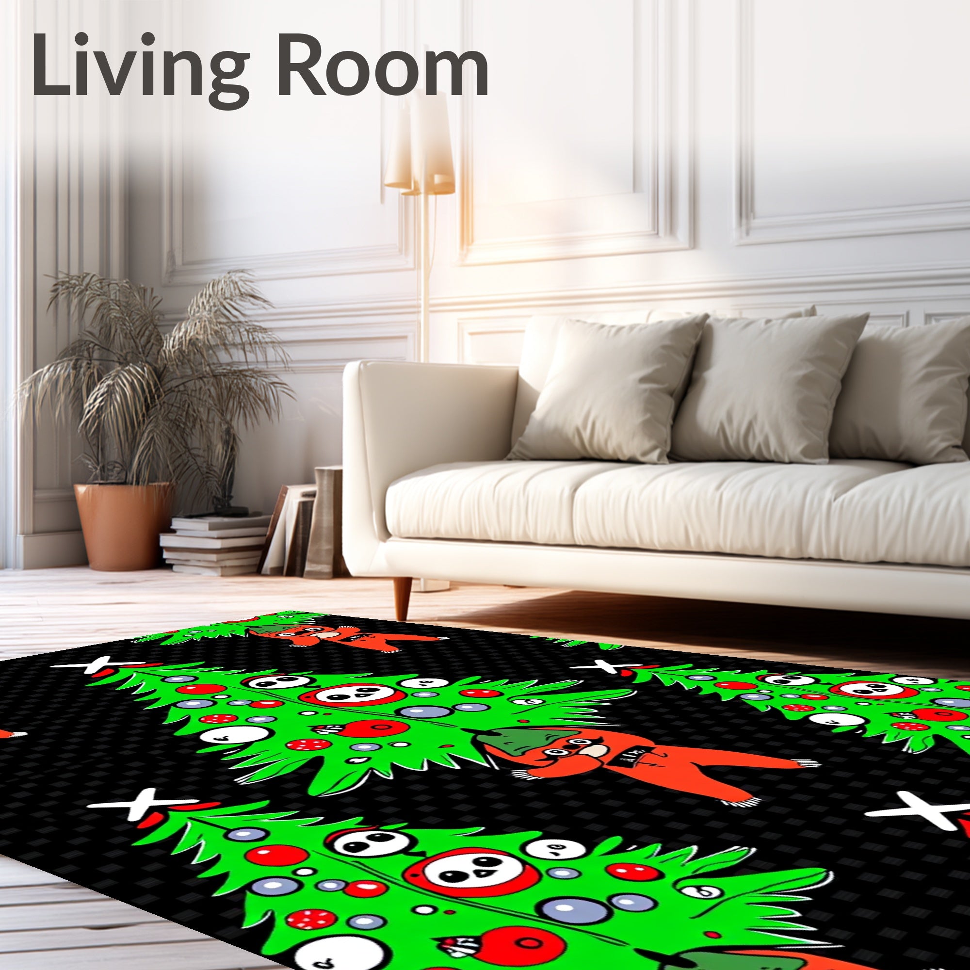 Whimsical Festive Christmas Tree Characters Rug