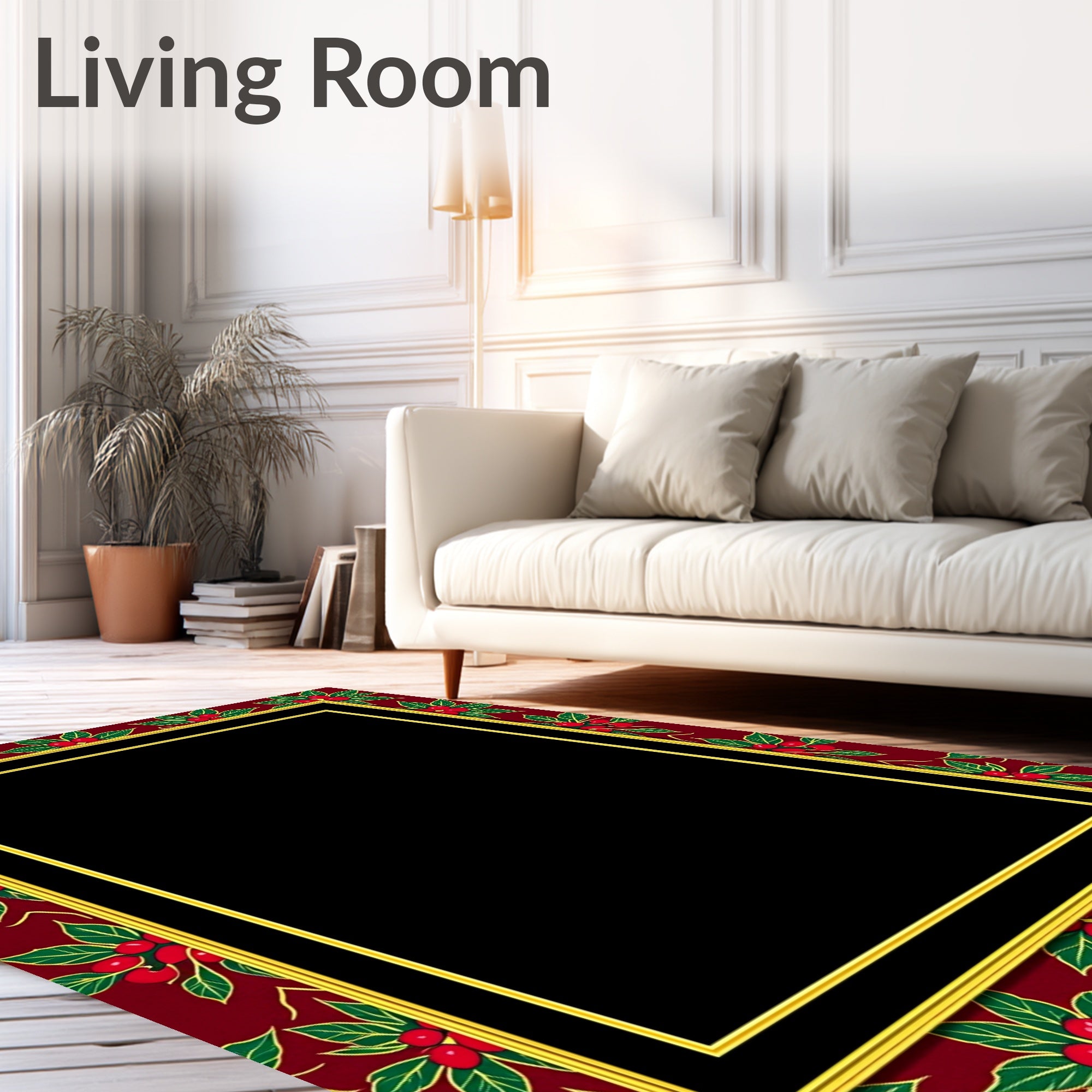 Classic Red Holly Berry Border Rug