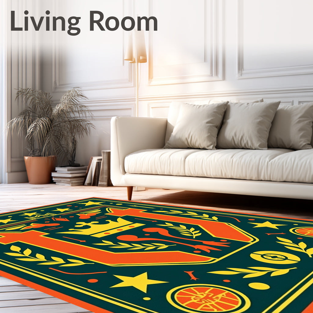 Orange Royal Emblem Medallion Dark Teal Rug